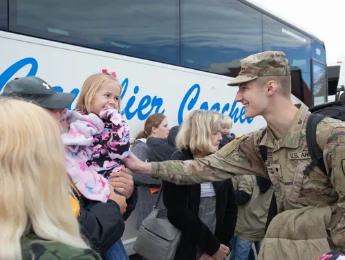 Solider saying goodbye