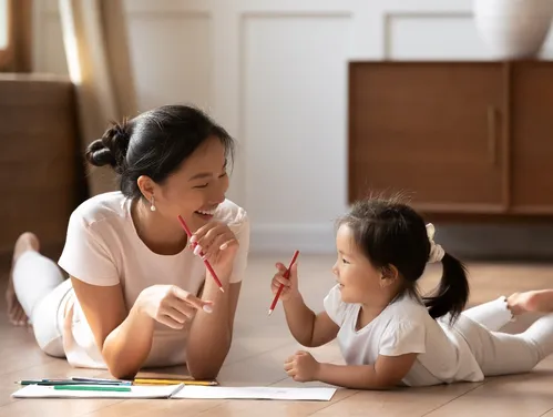 Parent painting with child