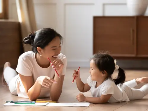 Parent painting with child