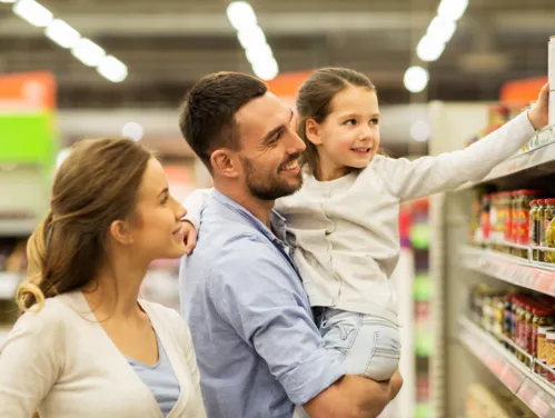 family at grocery store