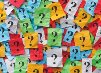 Sticky notes with question marks