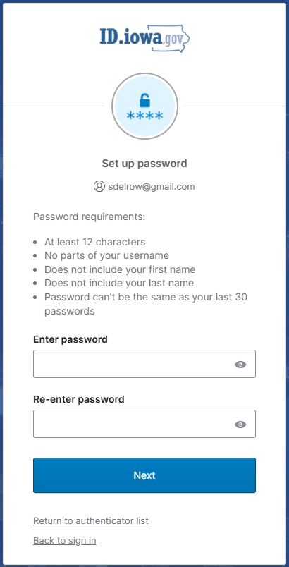password setup