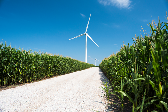 Rural Iowa with wind turbines