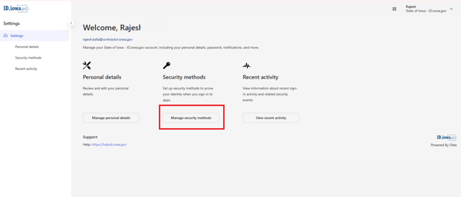 Manage security methods