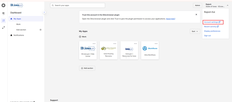 Okta account settings