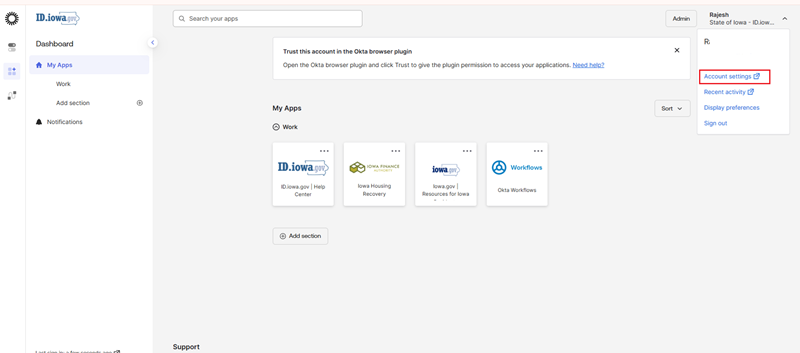Okta account settings