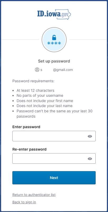 Password setup