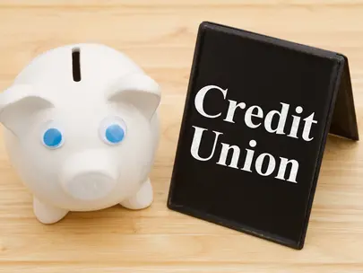 Credit union sign with piggy bank